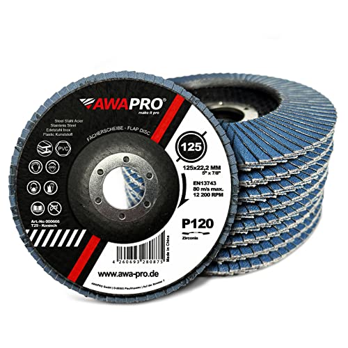 AWAPRO Fächerscheibe | Ø 125mm | Korn 60 | 100 Stück - Blau Zirkon für Metall, Stahl, Edelstahl - Schleifscheiben Lamellenscheiben Fächerschleifer von AWAPRO