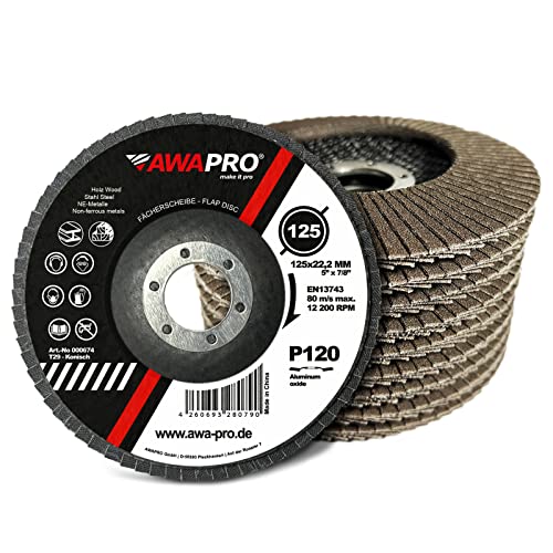 AWAPRO Fächerscheibe | Ø 125mm | Korn 80 | 100 Stück - Braun für Metall & Holz - Schleifscheiben Lamellenscheiben Fächerschleifer von AWAPRO