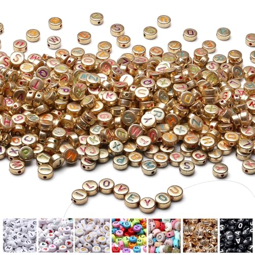 AWARDSEN 1500 Stück Buchstabenperlen für Armbänder Gold, 7 mm Acryl Perlen, Farbige Buchstaben Für DIY Geeignet Halsketten Armbänder handwerk von AWARDSEN