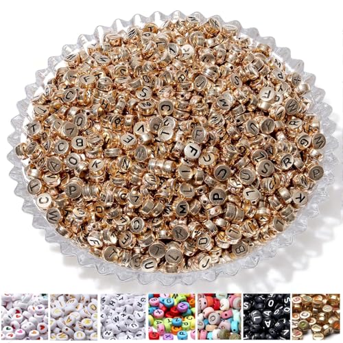 AWARDSEN 1500 Stück Buchstabenperlen für Armbänder Roségold, 7 mm Acryl Perlen, Schwarzer Buchstaben Für DIY Geeignet Halsketten Armbänder handwerk von AWARDSEN