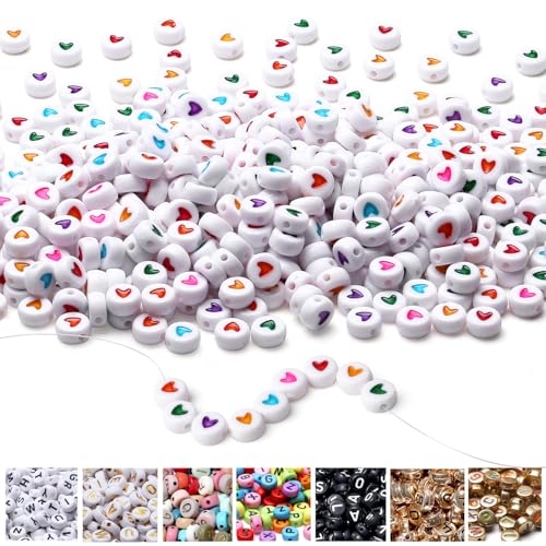 AWARDSEN 1500 Stück Weiß Herz Perlen für Armbänder Weiß, 7 mm Acryl Farbige Herzen Spacer Perlen, Zwischenperlen für DIY Halsketten und Handwerk von AWARDSEN