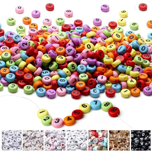AWARDSEN 1500 Stück Zahlen Perlen Perlen für Armbänder, 7 mm Acryl Perlen, Schwarzer Numme, Zwischenperlen für DIY Halsketten und Handwerk von AWARDSEN