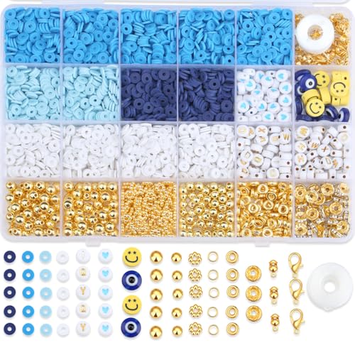 AWARDSEN 3000 Stück Blaue Perlen Clay Beads, Perlen Blau Set 6mm Polymer Clay Armbänder, Armbänder Selber Machen Set, DIY Perlen Set Geschenk für Frauen von AWARDSEN