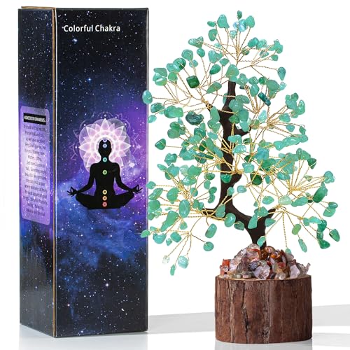AWARDSEN Grün Aventurin Kristallbaum, Edelsteinkristall Deko Bonsai Baum, Lebensbaum, Geldbaum Schreibtisch Deko, Spirituell Esoterik Feng Shui Deko, Spirituelle Geschenke für Frauen von AWARDSEN