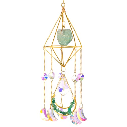 AWARDSEN Grün Sonnenfänger Kristall Garten Dekoration, Fluorit Healing Crystals Suncatcher Regenbogen Sonnenfänger Fenster Hängend Dekoration for Spirituelle Geschenke von AWARDSEN