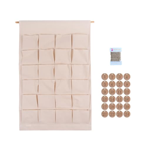 AWASG Adventskalender groß Stoff für Kinder Erwachsene - 24 Taschen zum selber Befüllen inkl. Holzzahlen - Kalender Adventszeit Weihnachten von AWASG