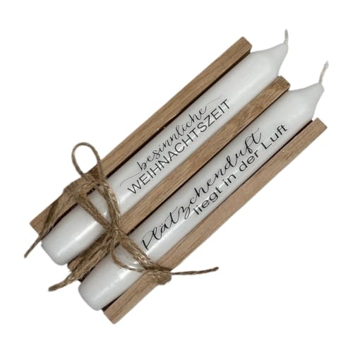 AWASG Adventskerze mit Spruch 2er Set - Kerze Weihnachten - Geschenkkerze Weihnachtskerze Adventszeit - Stabkerze mit Kerzentattoo Set Besinnliche Weihnachtszeit von AWASG