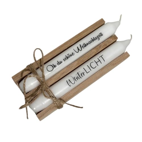AWASG Adventskerze mit Spruch 2er Set - Kerze Weihnachten - Geschenkkerze Weihnachtskerze Adventszeit - Stabkerze mit Kerzentattoo Set Winterlicht von AWASG
