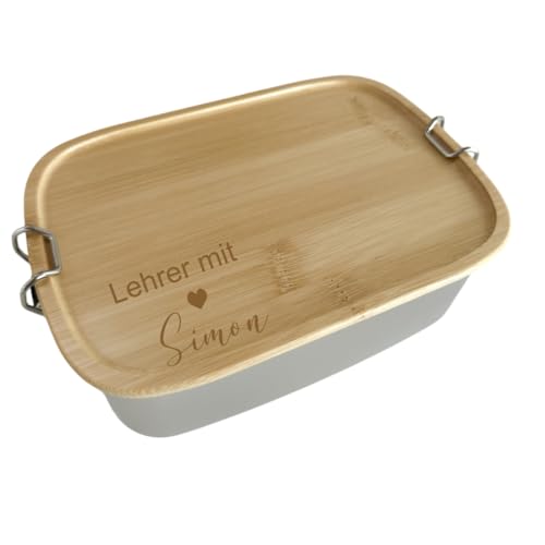 AWASG Brotzeitdose Edelstahl - Personalisiert mit Namen - Brotdose Lehrer mit Herz Gravur - Lunchbox Lehrerin mit Holzdeckel - Schnallenverschluss 1 Liter AWASG Brotzeitdose Edelstahl - Personalisiert mit Namen - Brotdose Lehrer mit Herz Gravur - Lunchbox Lehrerin mit Holzdeckel - Schnallenverschluss 1 Liter von AWASG