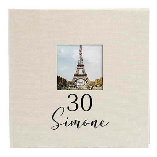 AWASG Fotoalbum Geburtstag zum selbstgestalten | Fotobuch 25x25 cm personalisiert mit Name | Album aus Leinen 60 Seiten weiß (beige) von AWASG