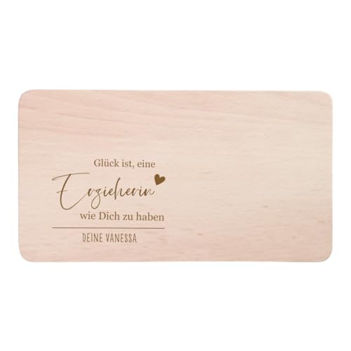 AWASG Frühstücksbrettchen Geschenk Erzieherin - Personalisiert mit Namen - Graviertes Holzbrett mit Spruch - Abschluss Abschied Kita Kindergarten - Buche 22x12 cm von AWASG