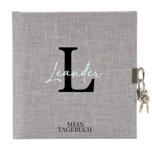 AWASG Tagebuch Buchstabe Initiale - Personalisiert mit Name - Journal Gedanken Notizbuch - 96 Blanko Seiten mit Schlüssel und Schloss (grau) von AWASG