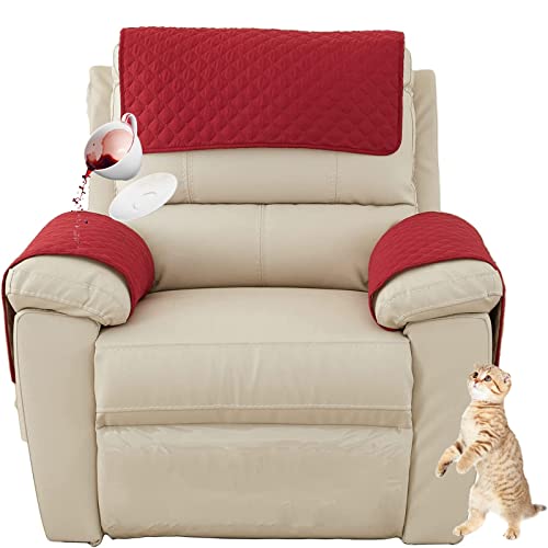 AWAV Armlehnenbezüge mit Taschen, 100% Wasserdicht Armlehnenschoner, Sofa Armlehne Kopfstützenbezug Für Sessel, Sesselbezug, Rutschfester, Gesteppter Möbelschutz (Rot,1 Sitzer(3Stück)) von AWAV