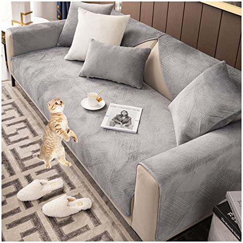 AWAV Sofabezüge 1 2 3 4 Sitzer Sofabezug, Samt Sofabezüge, L Form Sofaüberwurf, Ecksofa Pets Dog Couch Überzug Anti-Rutsch Sofa Überwurf (Grau,70x70cm) von AWAV