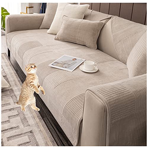 AWAV Sofabezüge 1 2 3 4 Sitzer Sofabezug, Samt Sofabezüge, L Form Sofaüberwurf, Ecksofa Pets Dog Couch Überzug Anti-Rutsch Sofa Überwurf (Khaki,90x90cm) von AWAV