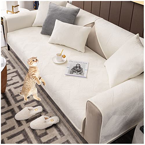 AWAV Sofabezüge 1 2 3 4 Sitzer Sofabezug, Samt Sofabezüge, L Form Sofaüberwurf, Ecksofa Pets Dog Couch Überzug Anti-Rutsch Sofa Überwurf (Weiss,90x120cm) von AWAV