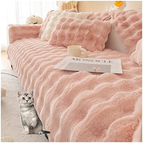 AWAV Thick Rabbit Plush Sofa Cover Sofa Slipcover Corner, 3/2/1/4 Seater Universal Couch Cover Anti-rutsch Sofaüberwurf, Sofahusse Sofa überzug Ecksofa, Sofaschoner für Hunde (Rosa,110x160cm) von AWAV