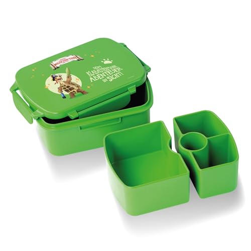 AWAVE Die Schule der Magischen Tiere Brotdose Kinder mit Fächern rPET Grün Henrietta Snackbox 1 L mit Deckel und 4 Fächer Unterteilung, Auslaufsicher, Pausenbox für Schule Kindergarten Picknick Reise von AWAVE