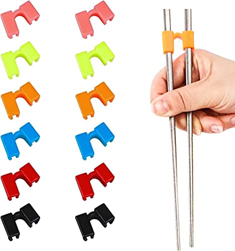 AWAVM 12 Stück wiederverwendbare Essstäbchen-Helfer, Training, Essstäbchen, Scharniere, Verbindungsstück, Kunststoff, Schwarz, Grün, Pink, Rot, Blau, Orange, Handwäsche von AWAVM