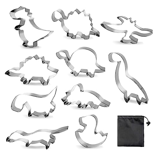 AWAVM Cookie Cutter Set 10 Pieces Trex,Dino Ausstecher, Ausstechformen Kinder,Plätzchenausstecher,Ausstecher Brot und Gemüse Kinder, Dinosaur Cookie Cutter for Kids Dino Party von AWAVM