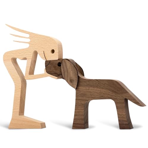 AWAVM Holzschnitzereien Hund Welpe Familie Holzschnitzerei Ornamente Tierskulptur Handgemachte Handwerk Kreative Geschenke von AWAVM