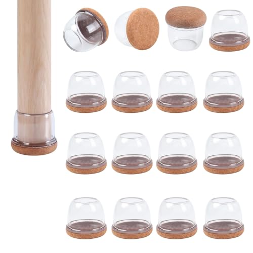 AWBEOT 16 Stück Stuhlbeinkappen Rund Stuhlbeinschoner Transparent, TPE Schutzkappen mit Filz, Filzgleiter für Möbelfüße mit einem Durchmesser von 25-35 mm, Leise Anti-Rutsch Bodenkratzschutzpad, [L] von AWBEOT