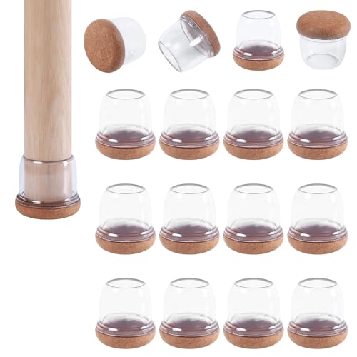 AWBEOT 16 Stück Stuhlbeinkappen Rund Stuhlbeinschoner Transparent, TPE Schutzkappen mit Filz, Filzgleiter für Möbelfüße mit einem Durchmesser von 19-25 mm, Leise Anti-Rutsch Bodenkratzschutzpad, [M] von AWBEOT