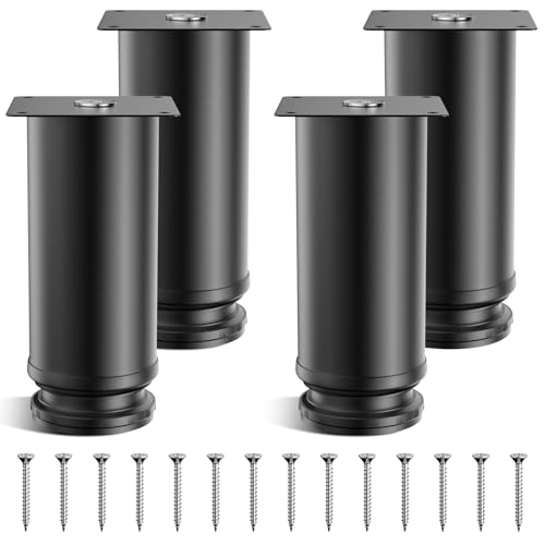 AWBEOT 4 Stück 12 cm Möbelfüße Verstellbar, Möbelfüße Höhenverstellbar Edelstahl (0-15mm), Schrankfüße, Ø 50 mm Runde Möbelfüsse, Tischbeine, Möbelbeine, für Stühle, Schrank, Bett, Sofa, mit Schrauben von AWBEOT