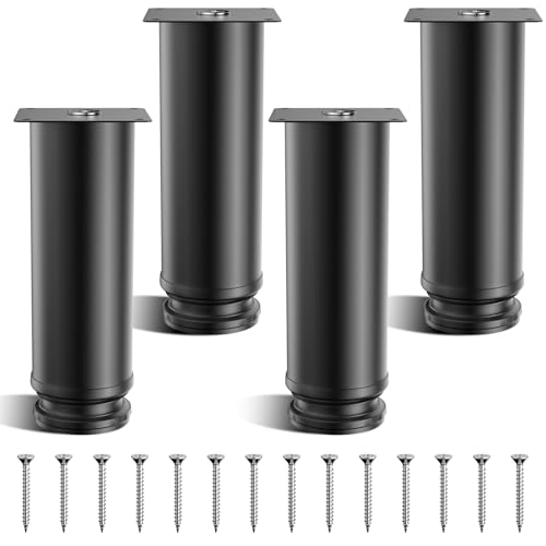 AWBEOT 4 Stück 15 cm Möbelfüße Verstellbar, Möbelfüße Höhenverstellbar Edelstahl (0-15mm), Schrankfüße, Ø 50 mm Runde Möbelfüsse, Tischbeine, Möbelbeine, für Stühle, Schrank, Bett, Sofa, mit Schrauben von AWBEOT