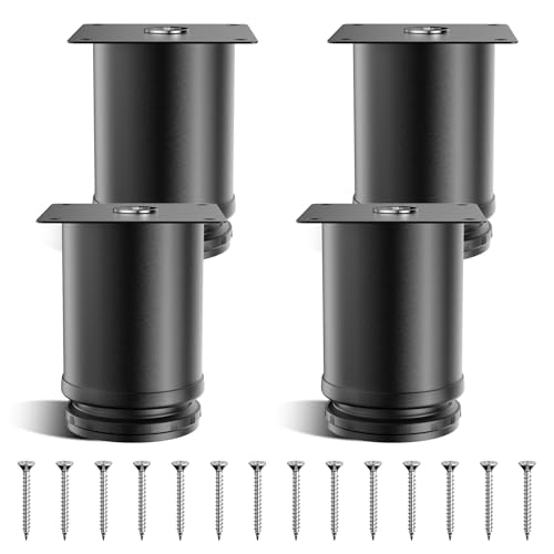 AWBEOT 4 Stück 8 cm Möbelfüße Verstellbar, Möbelfüße Höhenverstellbar Edelstahl (0-15mm), Schrankfüße, Ø 50 mm Runde Möbelfüsse, Tischbeine, Möbelbeine, für Stühle, Schrank, Bett, Sofa, mit Schrauben von AWBEOT