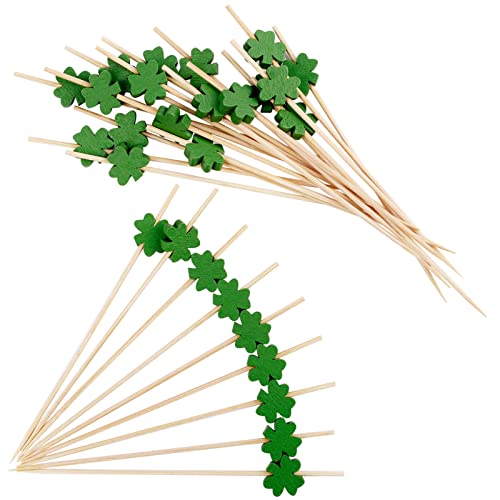 AWCIGG® 100 Stück Cocktailspieße Kleeblatt Hölzerne Cocktail Zahnstocher Patrick's Day Partyspieße Sticks für St. Patrick's Day Hochzeit Geburtstag Party Dekoration von AWCIGG