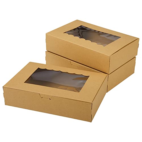 AWCIGG® 20 Stück Kraftpapier Gebäckkarton Gebäckbehälter, 21,5 x 14 x 5,1cm Tortenschachtel mit klarem Fenster, Cookies Kuchen Cupcake Muffin Süßigkeiten Weihnachten Transportbox Geschenk Box von AWCIGG