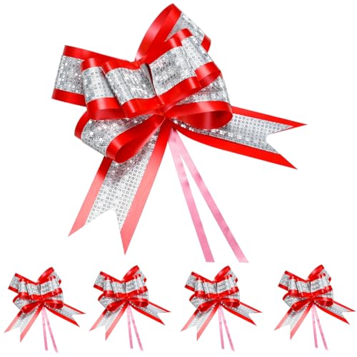 AWCIGG® 30 Stück Geschenkschleifen Große Rot Deko Schleife Glitzer Pailletten Design Weihnachtsschleifen Ziehschleife mit Geschenkband für Geschenktüten Geschenkboxen Geschenkkörbe Hochzeiten von AWCIGG