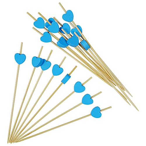 AWCIGG® Cocktail Sticks 100 Stück Holzspieße Herzen Cocktailspieße Fingerfood Spieße Holz Zahnstocher Obstspieße Partyspieße Burger Spieße Hochzeit Valentinstag Weihnachten Party Dekoration (Blau) von AWCIGG