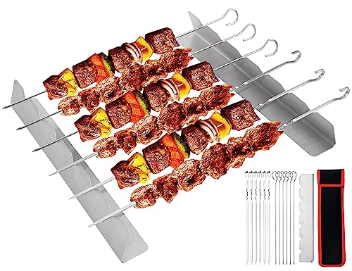 AWCIGG® Grillspieße Grillgestell Set, 12 Stück Edelstahl Spieße + Grillspießhalterung, Fleischspieße Halterung für Gasgrill & Holzkohlegrill, Universelles Grill Skewers Grillzubehör von AWCIGG