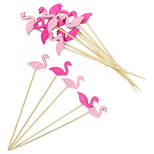 AWCIGG® 100 Stück Cocktailspieße Flamingo Hölzerne Cocktail Zahnstocher Hawaii Partyspieße Sticks für Sommer Hochzeit Geburtstag Party Dekoration von AWCIGG