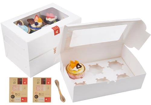 AWCIGG 15 Stück Cupcake Transportbox Cupcake Muffin Box Karton 6er mit Fenster Tortenboxen mit Seil und Stickern für Tortendekoration Macarons Cupcakes Brot Kuchen von AWCIGG