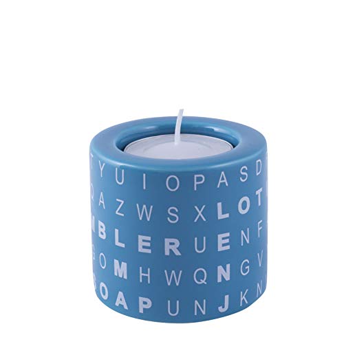 AWD Teelichthalter, blau und weiß, Keramik mit Buchstaben Muster - ENZO Bad-Accessoires Serie - AWD Interior von AWD Interior