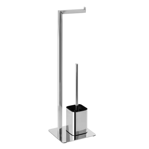 AWDinterior Toilettenpapier und Toilettenbürstenhalter Silber Chrom stehend Badezimmer Set von AWD Interior