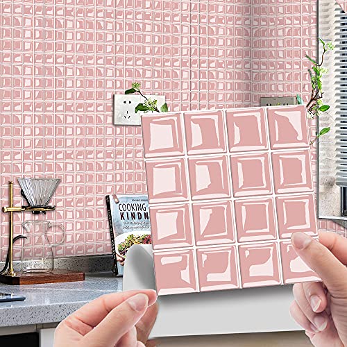AWDX 15×15cm Fliesenaufkleber Mosaik Bad Fliesenfolie Küche Selbstklebende 3D Mosaik Fliesen Sticker Rosa, Wasserdicht Fliesensticker Aufkleber Fliesen Folie für Badezimmer Wohnzimmer, 10er Pack von AWDX