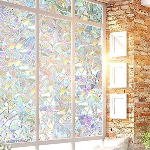 AWDX Fensterfolie Dekorfolie Sichtschutzfolie Blickdicht Hochwertige Klebefolie Ohne Klebstoffe 3D Regenbogenfarben Effekt unter Licht, Statisch Folie Anti-UV 45 x 200cm von AWDX