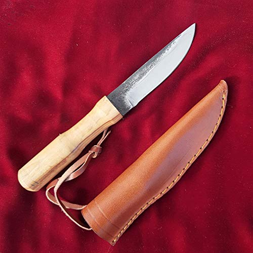 CRAFTOMATIK Mittelalter Messer | Handgefertigt Messer | Wikinger Messer | 21 cm | Carbonstahl + Olivenholz | Messertasche | LARP | HFK25 von AWEHIRU