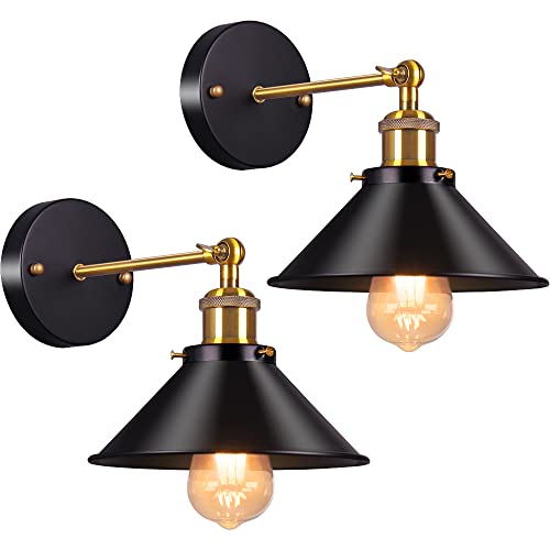 AWEKLIY Retro-Wandleuchte, Metall-Industrie-Wandleuchte, fest verdrahtete Wandleuchte, E27,180 Grad verstellbare Wandleuchte für den Innenbereich, für Esszimmer, Galerie, Gang, schwarz (2 Stück) von AWEKLIY