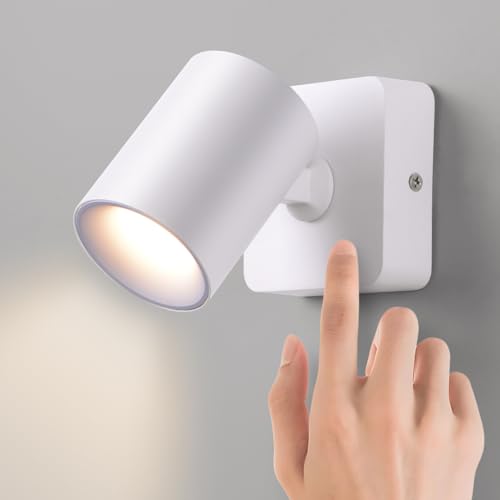 AWEKLIY 5W LED Wandlampe Innen Mit Touch-Schalter, Touch Dimmbar Wandleuchte Schlafzimmer, 350° Drehbare Nachttischlampe Wandmontage, 3000k Warmweiß Leselicht für Schlafzimmer Wohnzimmer Korridor,Weiß von AWEKLIY