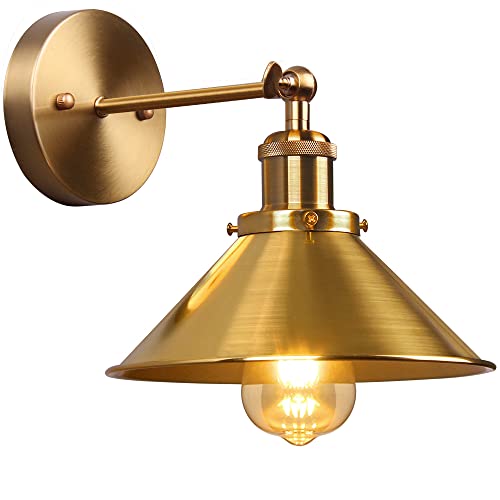 AWEKLIY Innen Wandleuchten E27 einstellbar Metall-Schirm Wandbeleuchtung Vintage Industrie Loft-Wandlampen Antik Deko Design Schlafzimmer Korridor Küchenwandleuchte im Landhausstil (Gold Farbe) von AWEKLIY