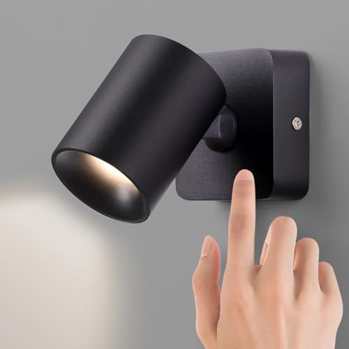 AWEKLIY LED Wandlampe Innen Mit Touch-Schalter, Touch Dimmbar Wandleuchte Schlafzimmer, 350° Drehbare Nachttischlampe Wandmontage, 3000k Warmweiß Leselicht für Schlafzimmer Wohnzimmer Korridor,Schwarz von AWEKLIY