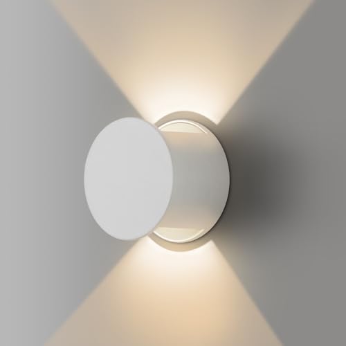 AWEKLIY 12W LED Wandlampe Innen Außenwandleuchte 3000K warmes Licht Runde Modernes Aluminium Wasserdichte IP65, Aussen Wandbeleuchtung, für Wohnzimmer Schlafzimmer Treppenhaus Balkon Garten (Weiß) von AWEKLIY