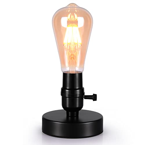 Awekliy Retro Schreibtischlampe Lampenfassung E27 Max 60W Mini Industrielle Schreibtischlampe, kleine Nachttischlampe, Doppelschalter, mit Stecker, für Schreibtisch Nachttisch Schlafzimmer （Schwarz） von AWEKLIY