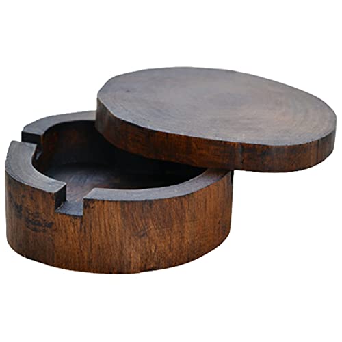 AWERQ Aschenbecher mit Deckel für Draußen und Innen Retro Holz Natürliche Runde Aschenbecher Zigarette Windaschenbecher Geruchsdicht Home Office Dekoration Aschenbecher von AWERQ
