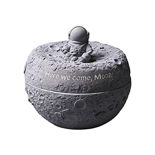 Outdoor Aschenbecher mit Deckel Windgeschützt Astronaut Landung Auf Dem Mond Aschenbecher für Draußen Innen Garten Home Office Küche Dekoration Beton Edelstahl Tischaschenbecher von AWERQ